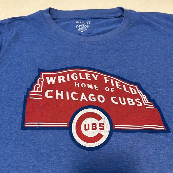NWOT Chicago Cubs Heather Royal Wrigley Field Marquee Distressed Tee Size S - Picture 4 of 9